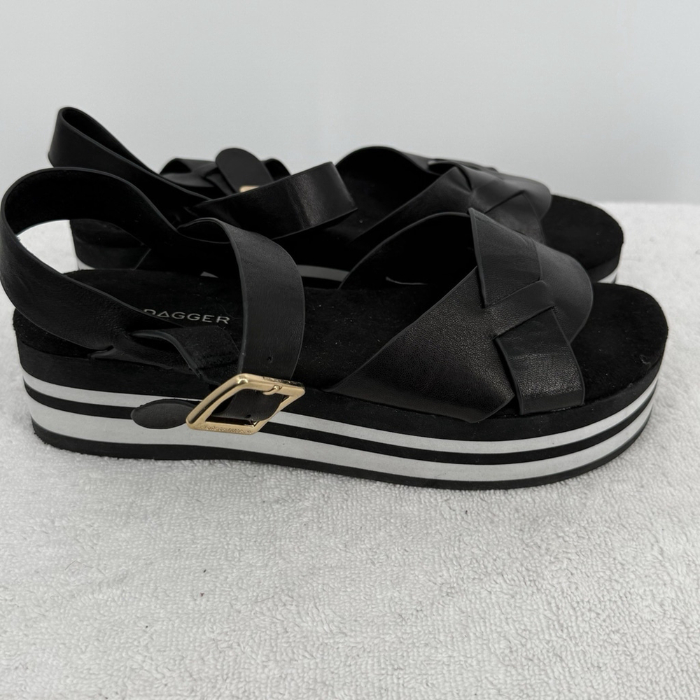 Kelsi Dagger Brooklyn Breeze Platform Sandals Black Leather Women’s Size 6